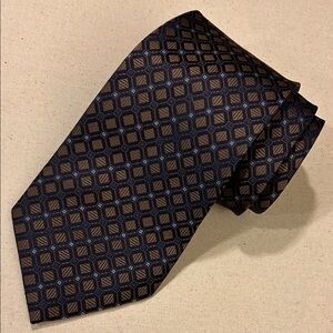 Bocara Luxury Geometric Patterned Silk Tie - Muted Navy & Brown